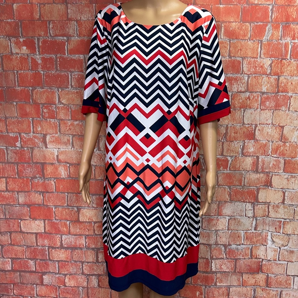KSL Plus Size Chevron Print Shift‎ Dress